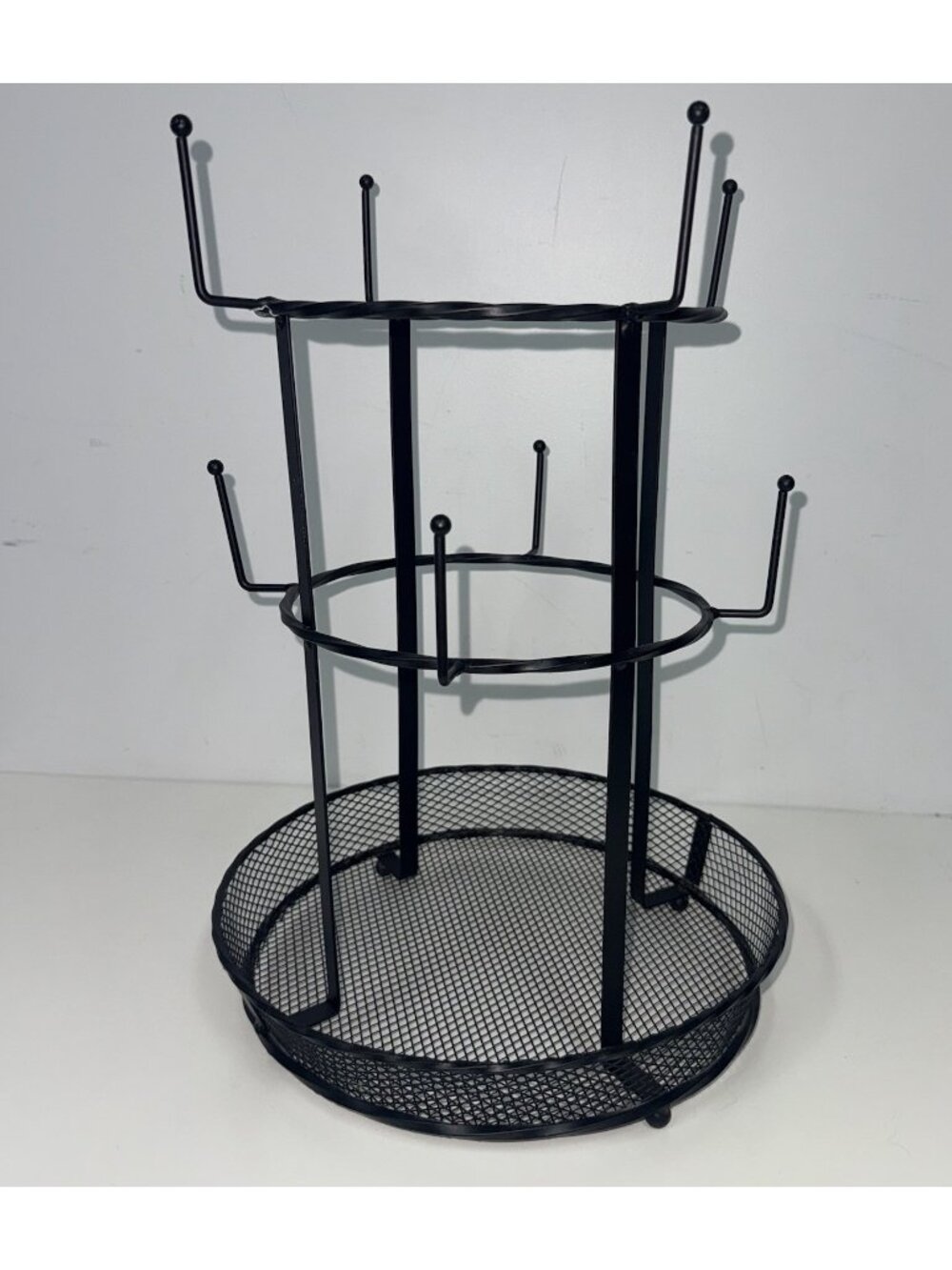 black Metal 3-tier Coffee Mug Tree Countertop Stand Holder W/ Pod Basket